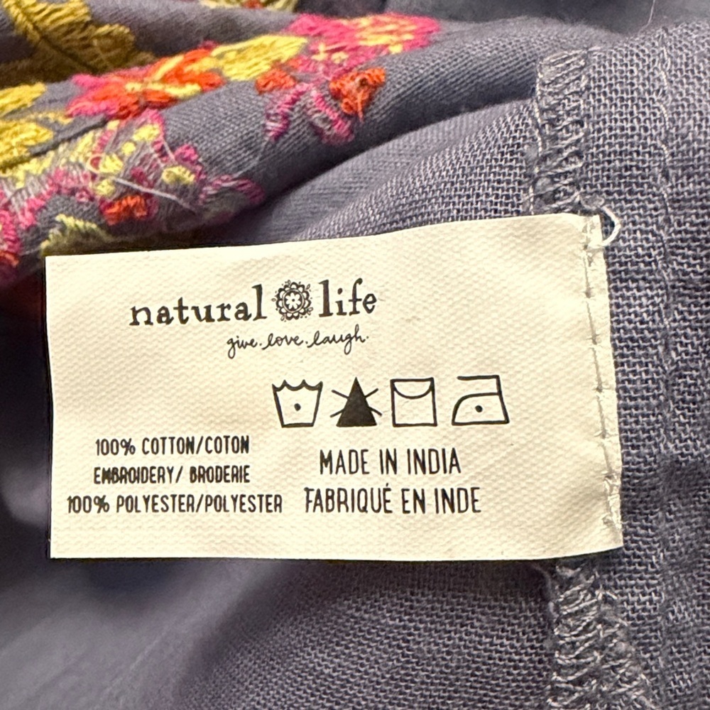 Natural Life Mini Dress Blue/Gray Sz S Boho Cottage Core Cotton Embroidered NWT - Picture 5 of 8
